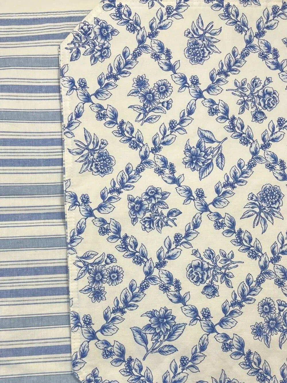 Williams-Sonoma Blue Floral & Stripe Placemats Set Farmhouse Cottagecore Coastal